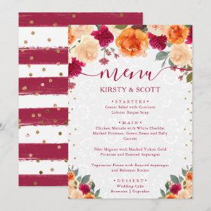 Menu Rouge et Orange Fleurs Automnales de Mariage d'Aut