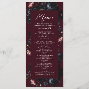 Menu Rouge foncé Moody Romantique noir pivoine Mariage 