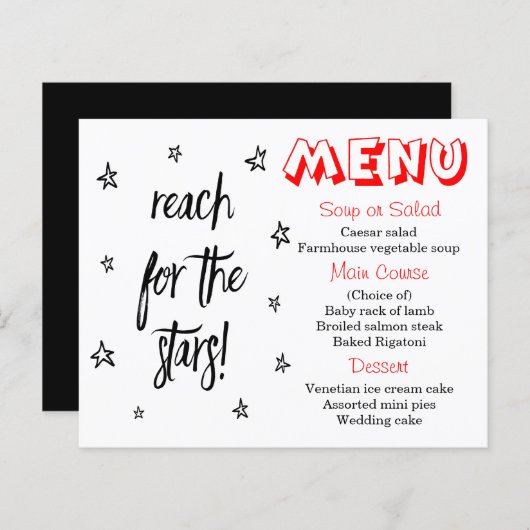 Menu rouge, noir et blanc Mariage Stars Love Citat (Devant / Derrière)