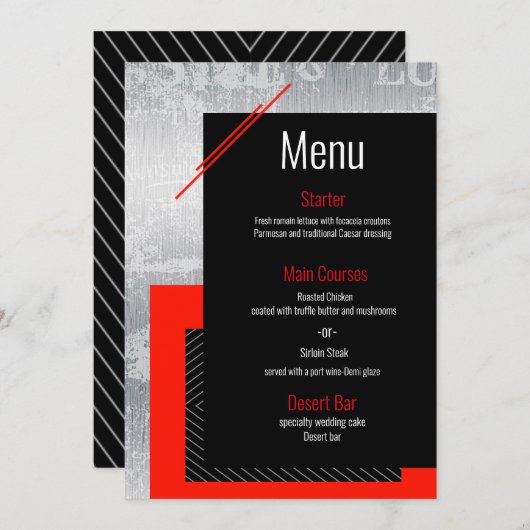 Menu Rouge, noir, gris blanc rayé (Devant / Derrière)