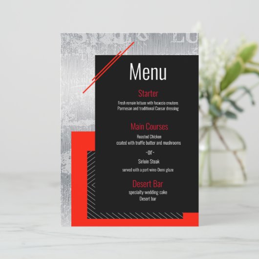 Menu Rouge, noir, gris blanc rayé (Debout devant)