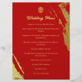Menu Rouge or calligraphie brosse trait mariage chinois (Devant)