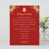 Menu Rouge orange floral chinois mariage double bonheur (Debout devant)