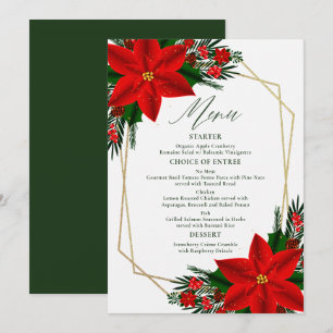 Menu Rouge Poinsettia Pine vert Arbre Feuille Noël