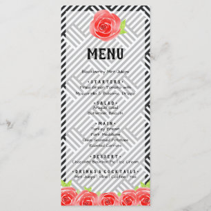 Menu Rouge Rose noir et blanc rayures Derby