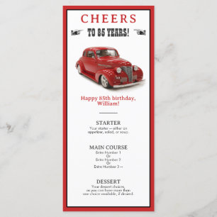 Menu Rouge vintage 1939 Coupe 85e fête d'anniversaire