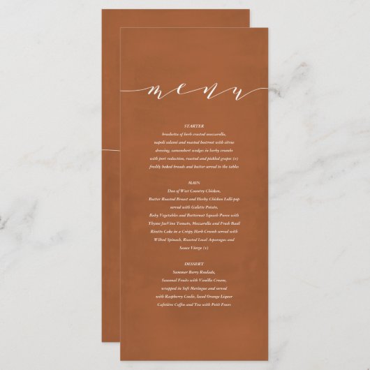 Menu Rouille + blanc élégant aquarelle peinte mariage (Devant / Derrière)