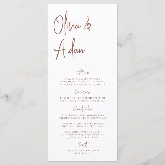 Menu Rouille | Mariage de script manuscrit moderne (Devant)