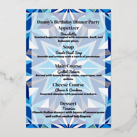 Menu Royal Birday Dinner Party (Verso)