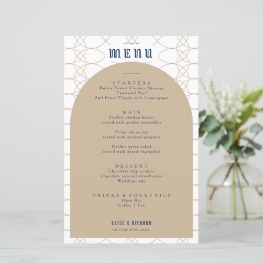 Menu Royal Blue Classic Retro Mariage (Debout devant)