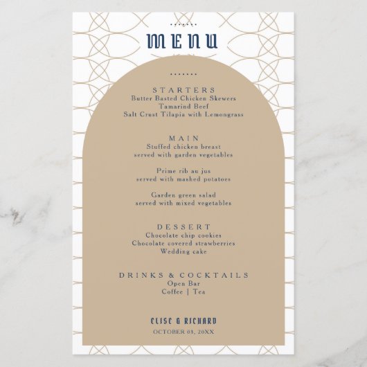 Menu Royal Blue Classic Retro Mariage (Devant)