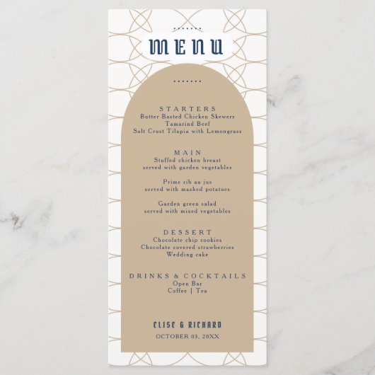 Menu Royal Blue Classic Retro Wedding (Voorkant)