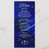 Menu Royal Blue Diamonds en Hearts Wedding Menu (Voorkant)