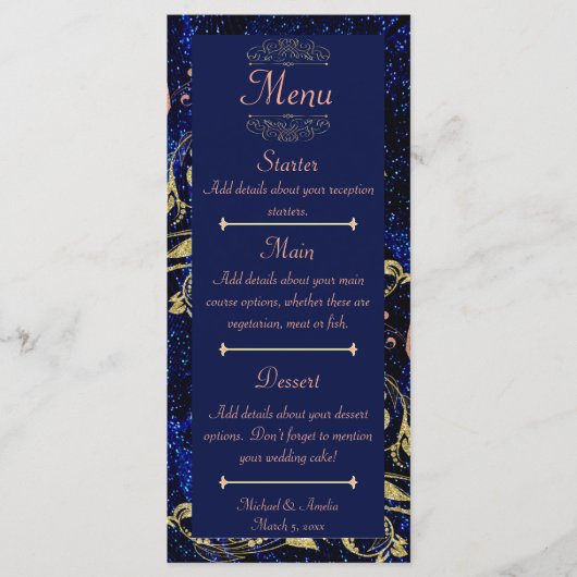 Menu Royal Blue Gold Butterfly Mariage (Devant)
