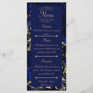 Menu Royal Blue Gold Butterfly Mariage