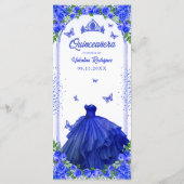 Menu Royal Blue Gold Parties scintillant Floral Quincea (Dos)