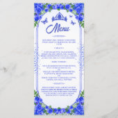 Menu Royal Blue Gold Parties scintillant Floral Quincea (Devant)