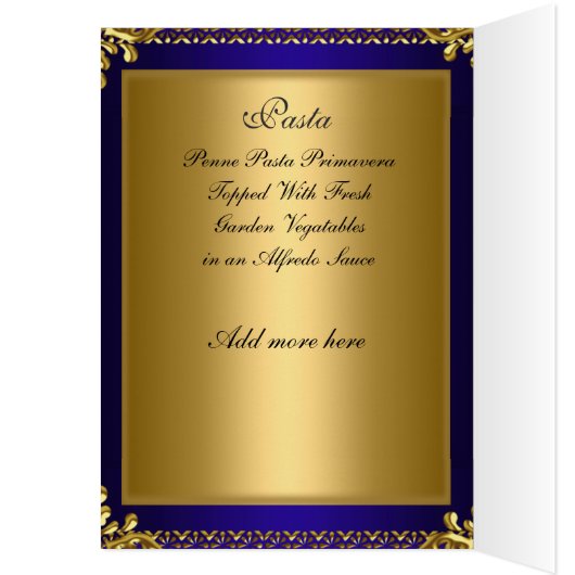 Menu Royal Blue Gold Table Placement Card (Intérieur (Gauche))