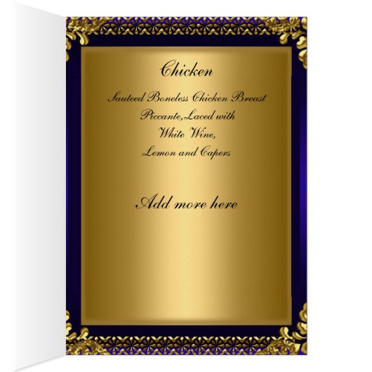 Menu Royal Blue Gold Table Placement Card (Intérieur (Droit))