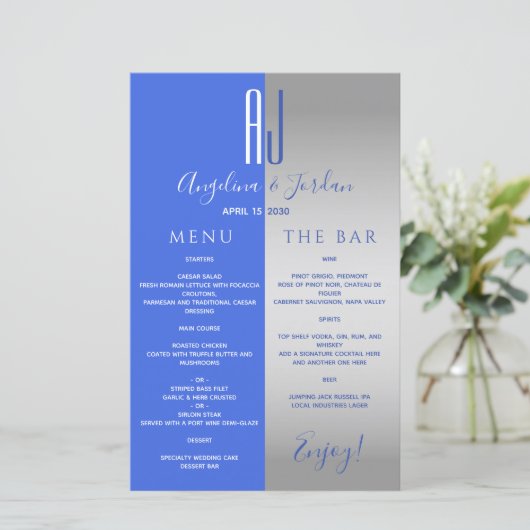 Menu Royal Blue Mariage Bar (Debout devant)