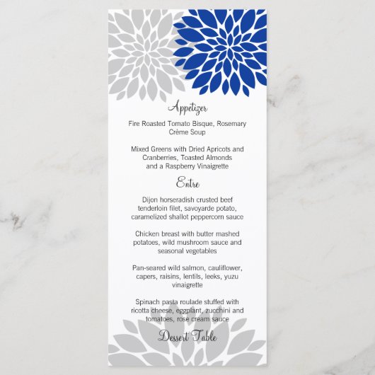 Menu Royal Blue Silver-Grey Floral Bural (Dos)