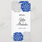 Menu Royal Blue Silver-Grey Floral Bural (Devant / Derrière)