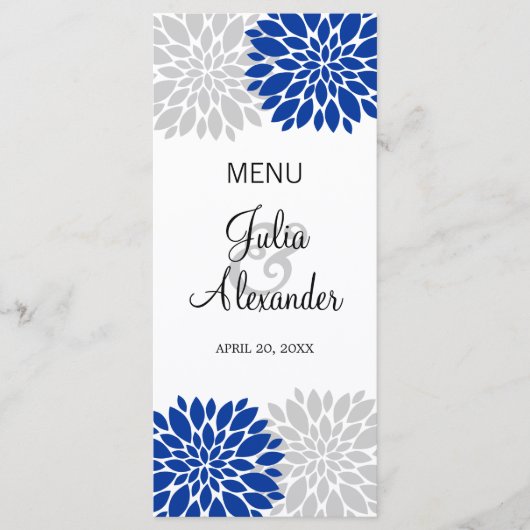 Menu Royal Blue Silver-Grey Floral Bural (Devant)