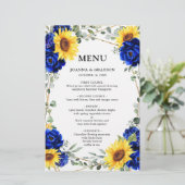 Menu Royal Blue Sunflower Geometric Wedding (Staand voorkant)