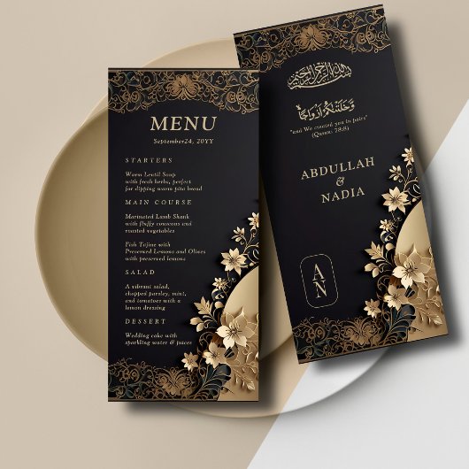 Menu Royal & Luxural Golden Floral Mariage islamique