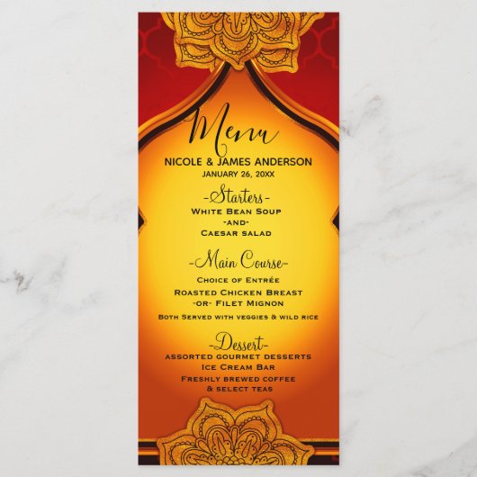Menu Royal Mandala Indien Marocain Or Rouge Feuill (Devant)