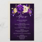 Menu Royal Paars Violet Gold Botanical Weddenschap (Voorkant / Achterkant)