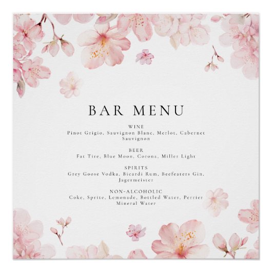 Menu Roze Cherry Blossom Flowers Perfect Poster (Voorkant)