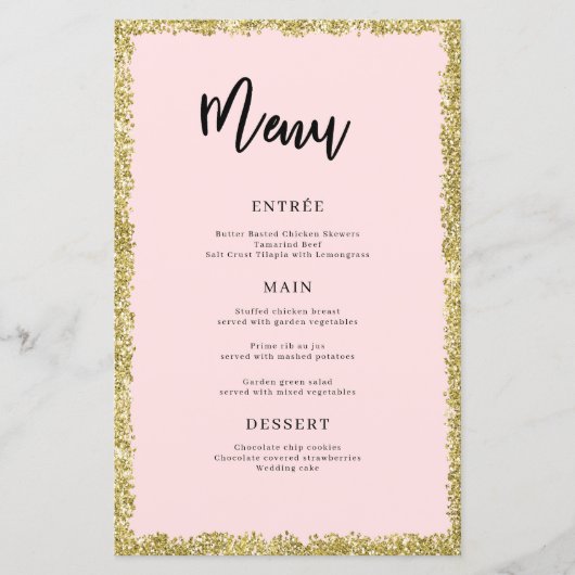 Menu Roze en Gold Glitter (Voorkant)