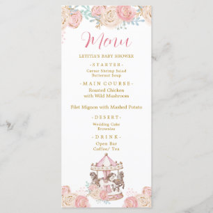 Menu Roze en Gold Magical Carrousel Baby shower