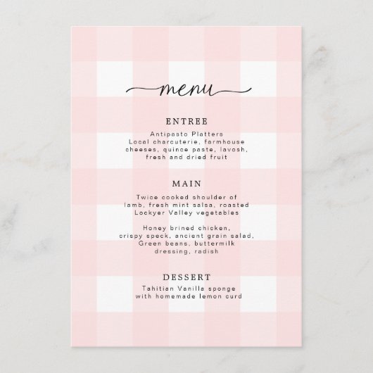 Menu Roze Gingham (Voorkant)