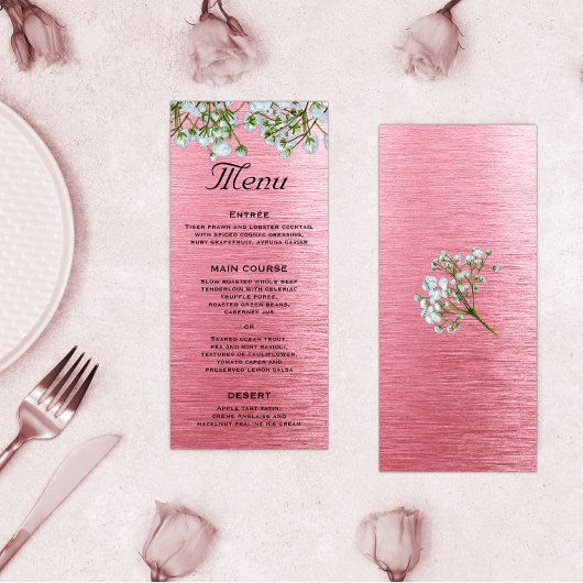 Menu Roze metalen moderne bruiloft