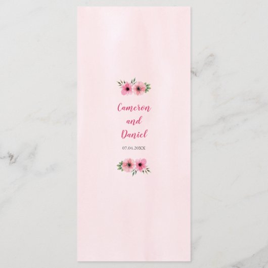 Menu Roze Waterverf bruiloft (Achterkant)