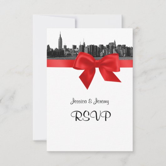 Menu RSVP NYC Skyline large en BW Rouge (Devant)