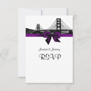 Menu RSVP violet San Fran Skyline Etted BW Purple