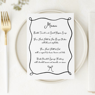 Menu Ruban à main et Mariage noir et blanc