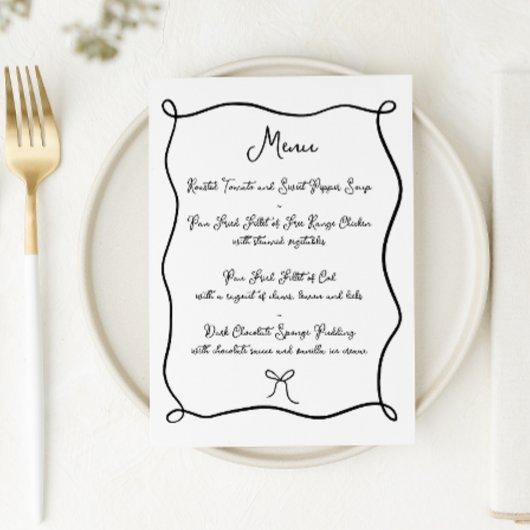 Menu Ruban à main et Mariage noir et blanc