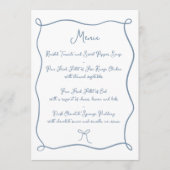 Menu Ruban et Mariage bleu dusty tiré à la main (Devant)