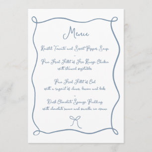 Menu Ruban et Mariage bleu dusty tiré à la main