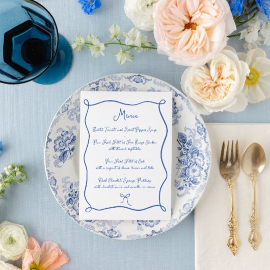 Menu Ruban et Nœud Doodle Bleu Français Mariage