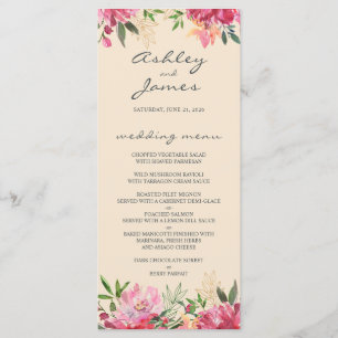 Menu Ruby Pink Peony Floral Mariage d'ivoire