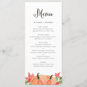 Menu Russe Aquarelle Citrouille orange Mariage de autom