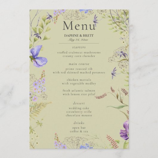 Menu Russe Lavande et Fleur sauvage Sage Mariage Sage (Devant)