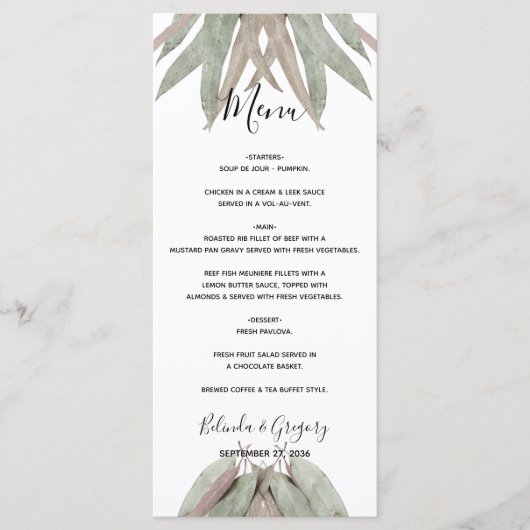 Menu Russe Mariage feuille Eucalyptus (Devant)