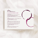 Menu Russe Moderne Bourgogne Vin Cercles Mariage<br><div class="desc">La carte de menu rustique moderne en verre de vin rouge bordeaux comprend du texte personnalisé pour la date de l'événement,  le menu et les informations sur l'appariement de vin.</div>