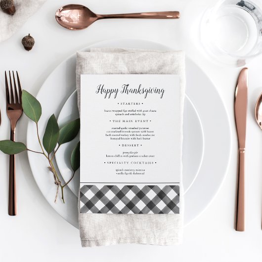 Menu Russe Noir & Blanc Plaid Thanksgiving Dîner
